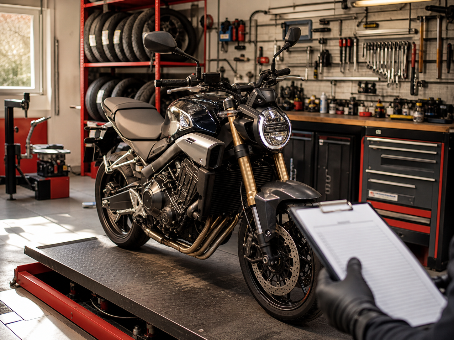 Moto revisada en taller